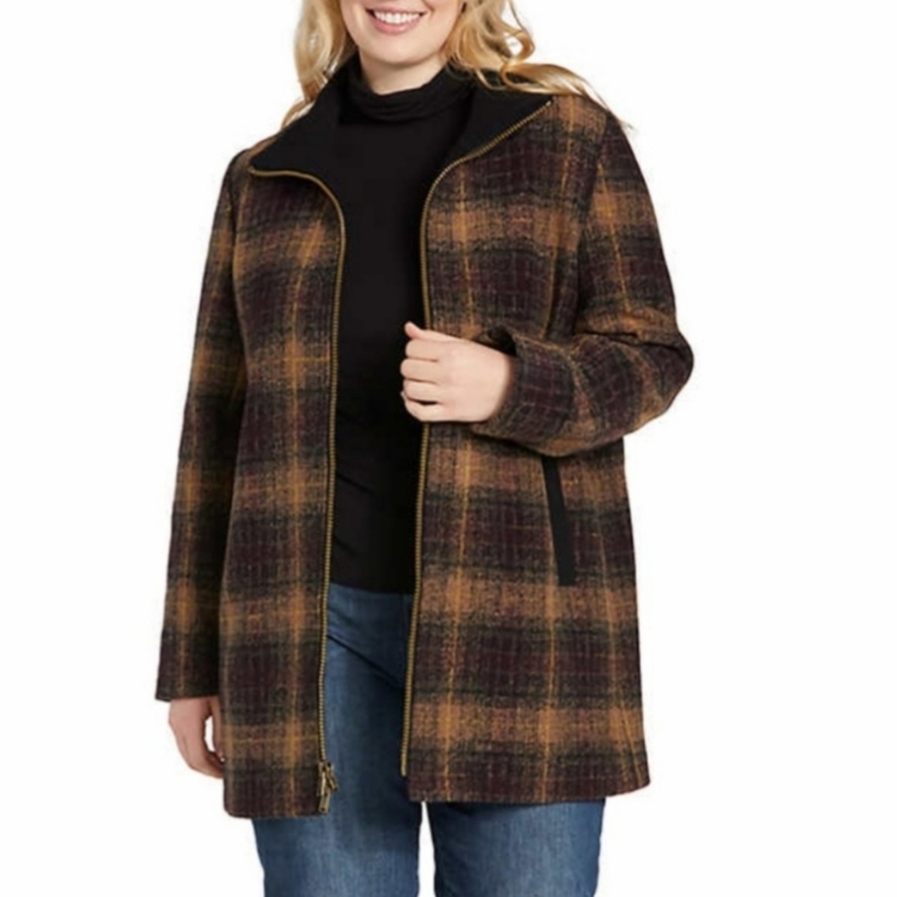 NEW Pendleton Women's Wool Blend Walker Topper Coat Green Blue Plaid - Picture 16 of 16